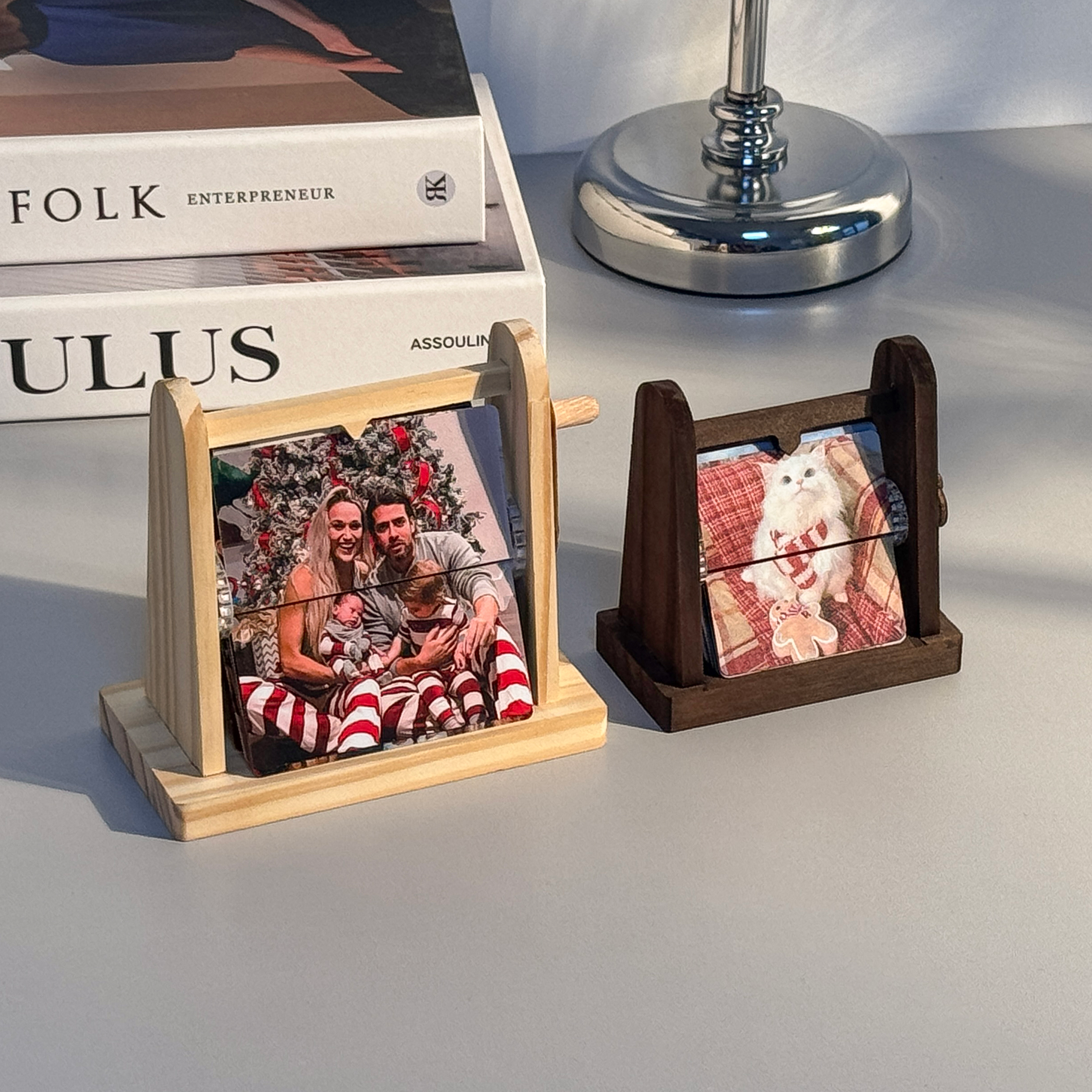 Custom-made Wooden Flip-top Photo Album Box With Crank Handle