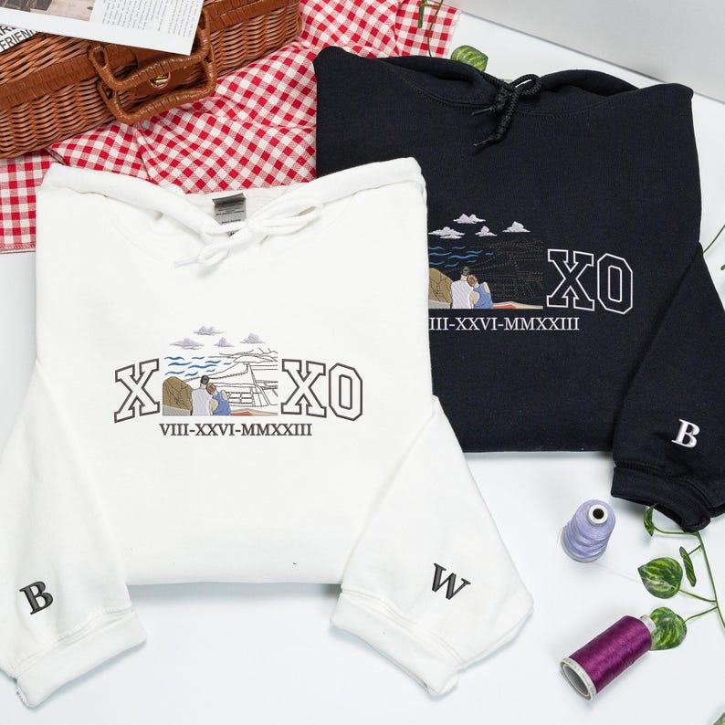 Custom Couple Portrait Embroidered XOXO Sweatshirt