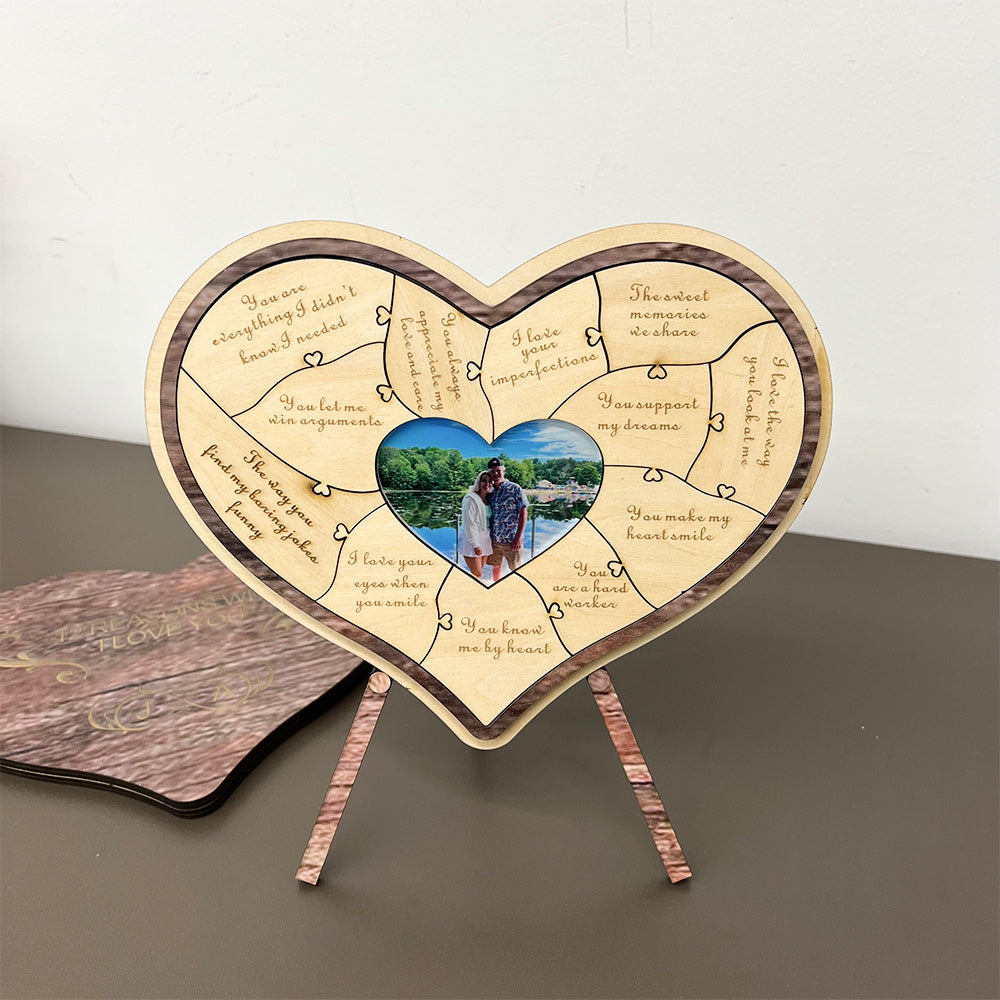 50%OFF⭐️12 Reasons Why I Love You Unique Puzzle Custom Photo Wooden Frame Gift