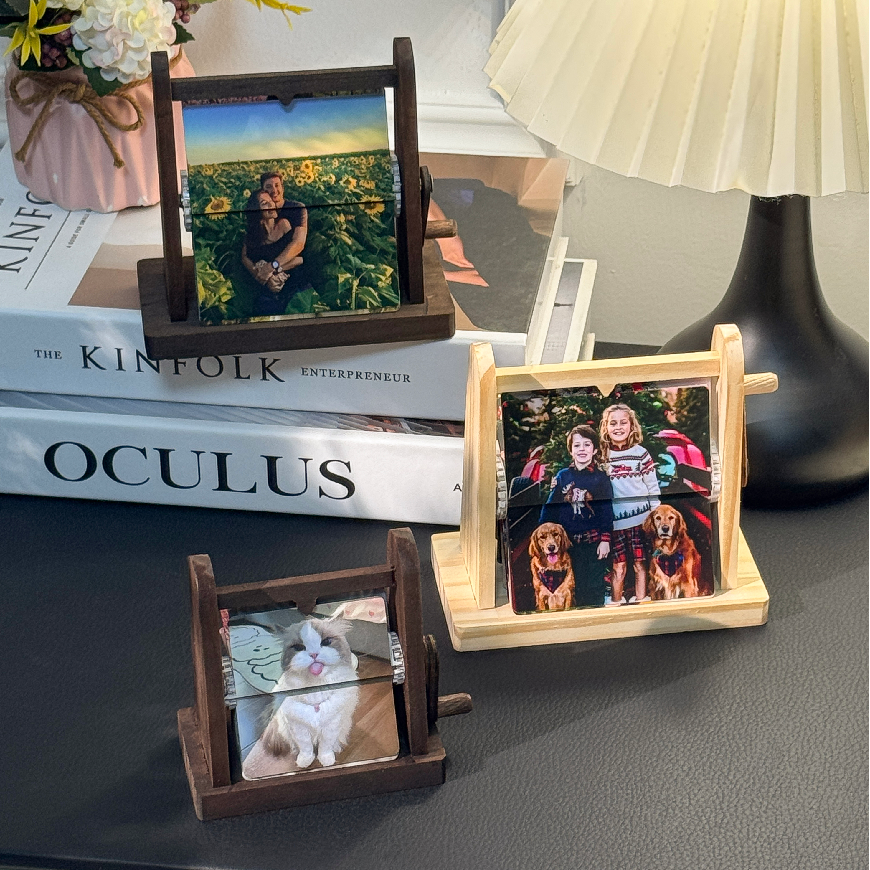 Custom-made Wooden Flip-top Photo Album Box With Crank Handle