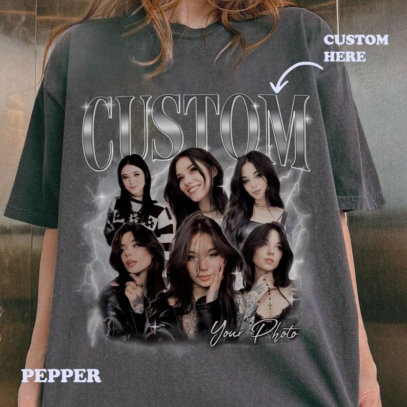 Custom Photo Bootleg Girlfriend 6 Face 90s Retro Vintage T-Shirt, Pictures Tee for Couple