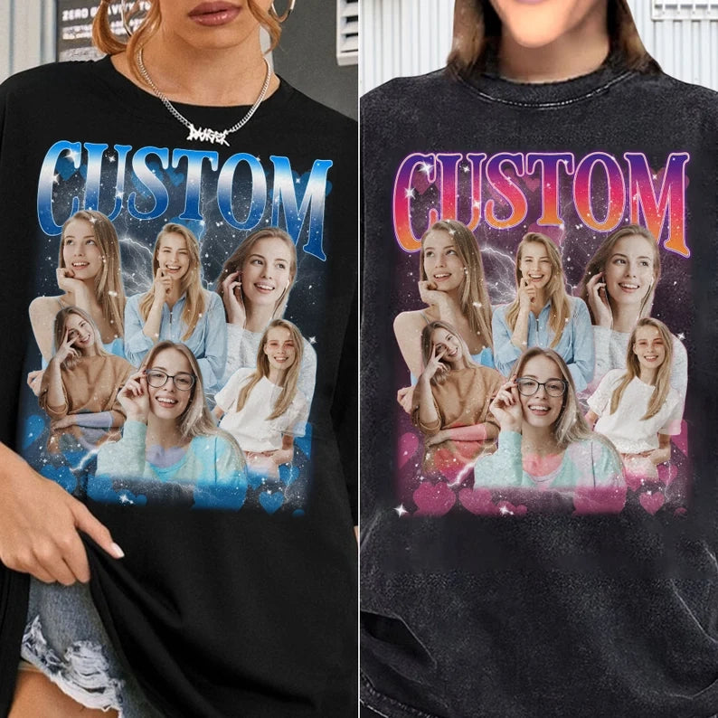 Custom Photo Bootleg Girlfriend 6 Face 90s Retro Vintage T-Shirt
