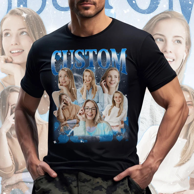 Custom Photo Bootleg Girlfriend 6 Face 90s Retro Vintage T-Shirt