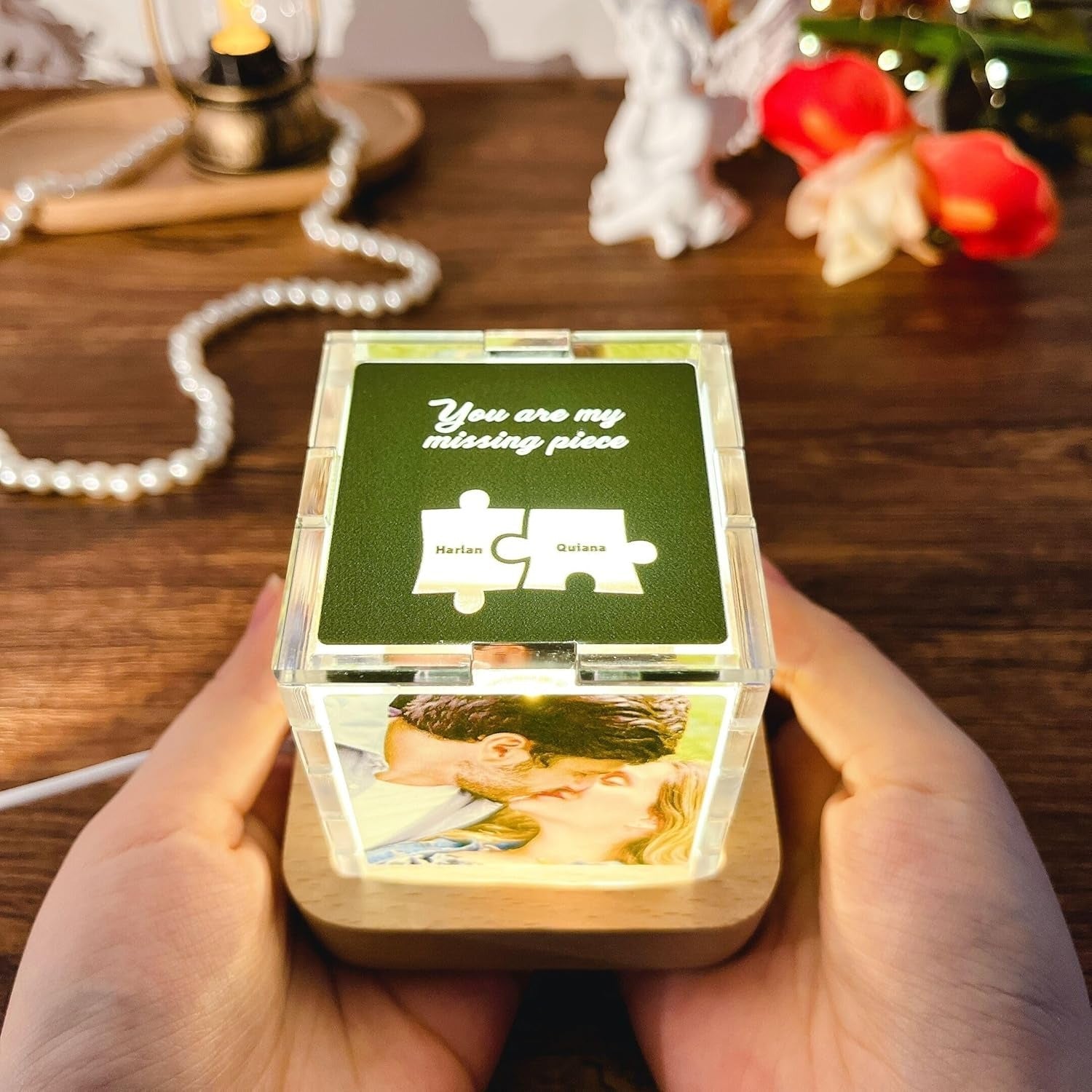 You are my missing piece-Personalized acrylic photo night light for couples