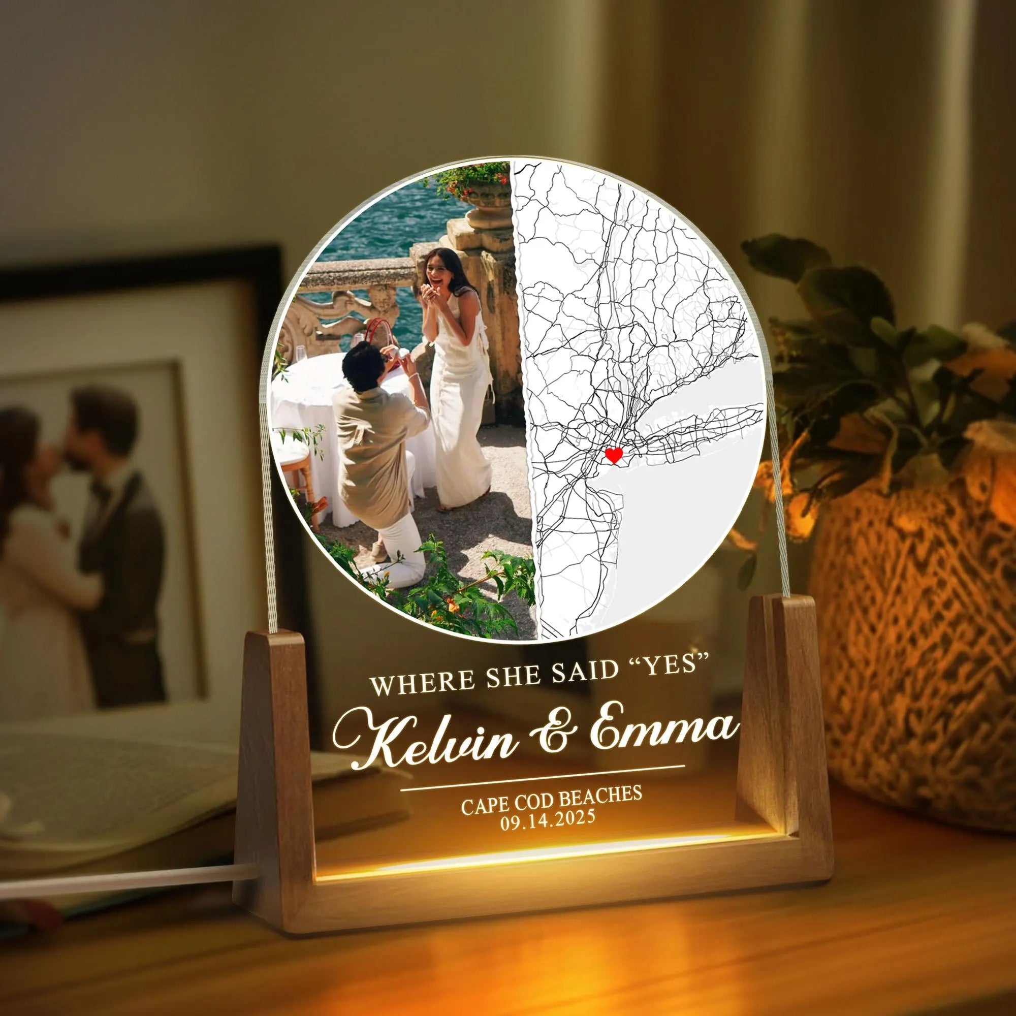 Personalized “Where She Said Yes” LED Acrylic Lamp 💍✨