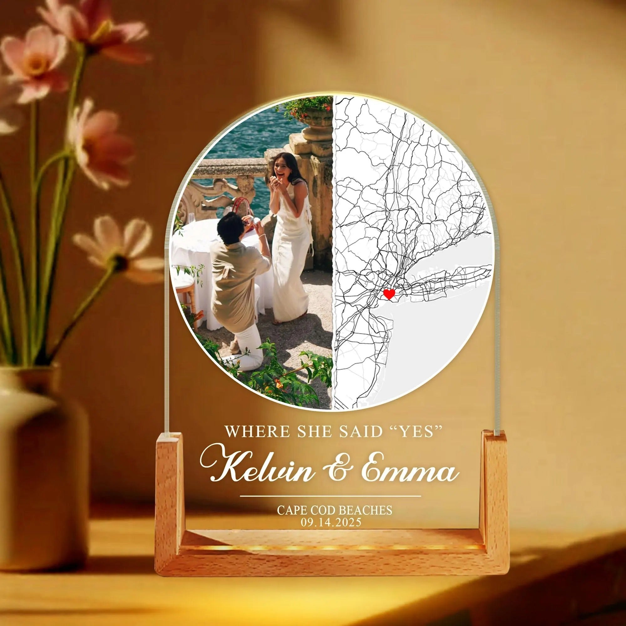 Personalized “Where She Said Yes” LED Acrylic Lamp 💍✨