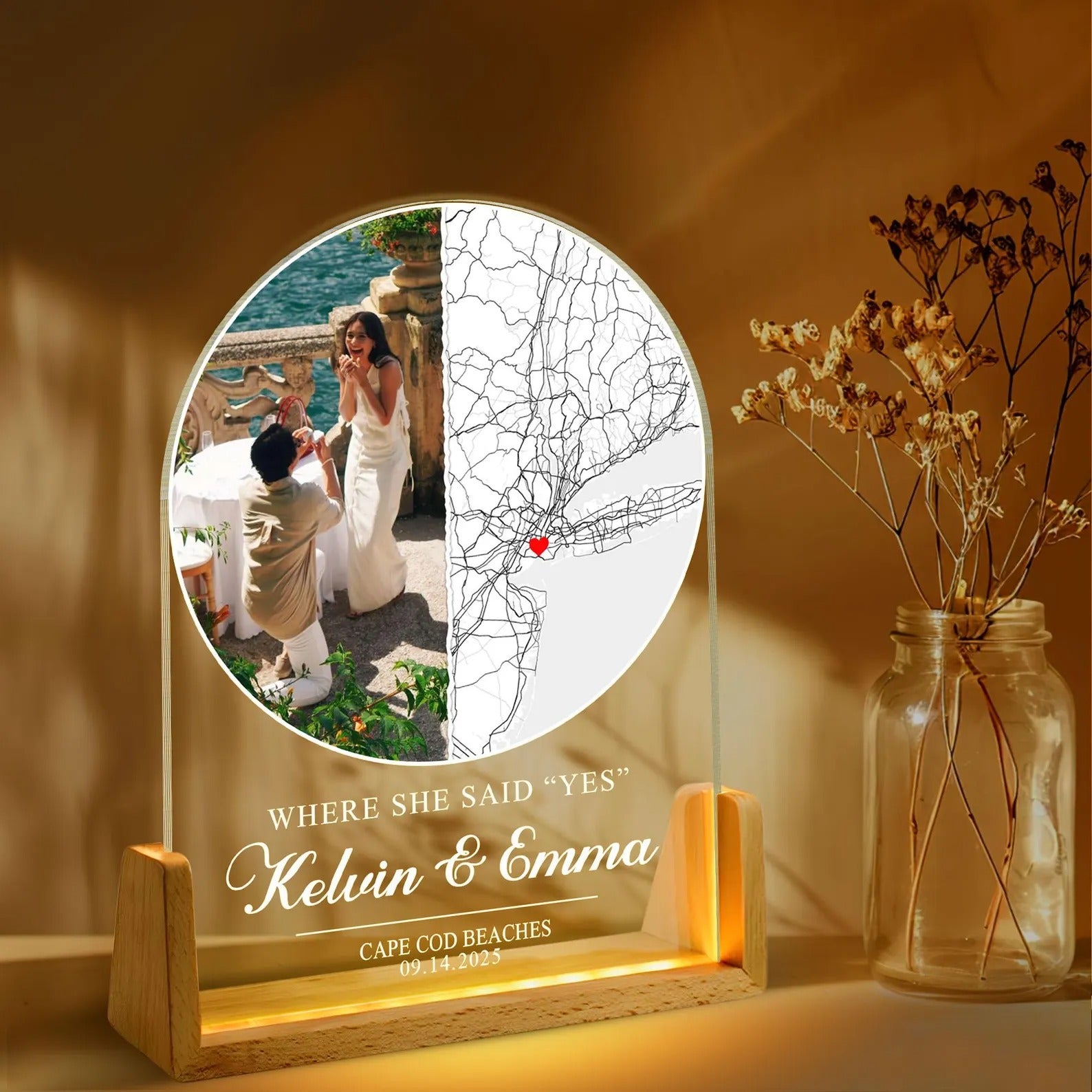 Personalized “Where She Said Yes” LED Acrylic Lamp 💍✨
