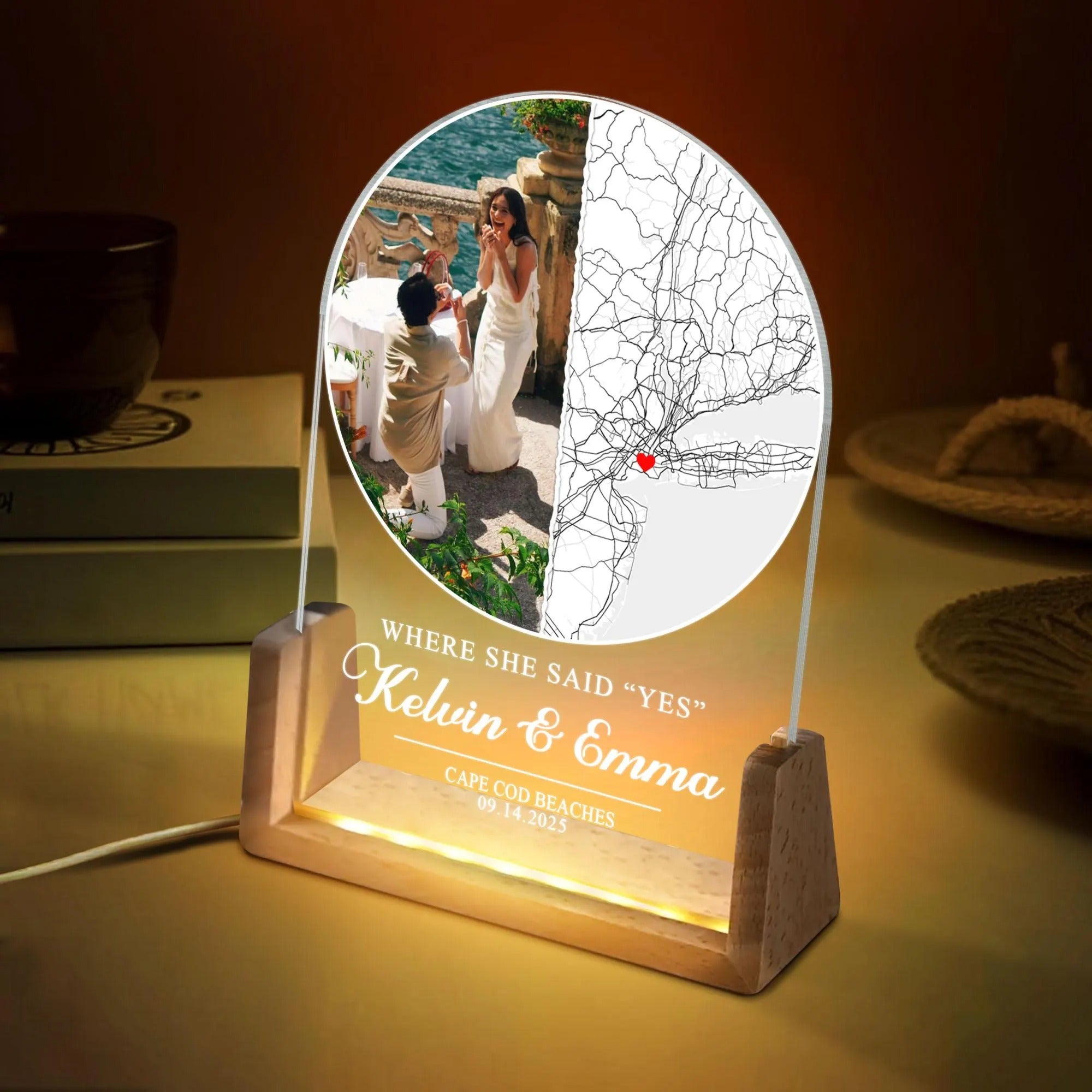 Personalized “Where She Said Yes” LED Acrylic Lamp 💍✨