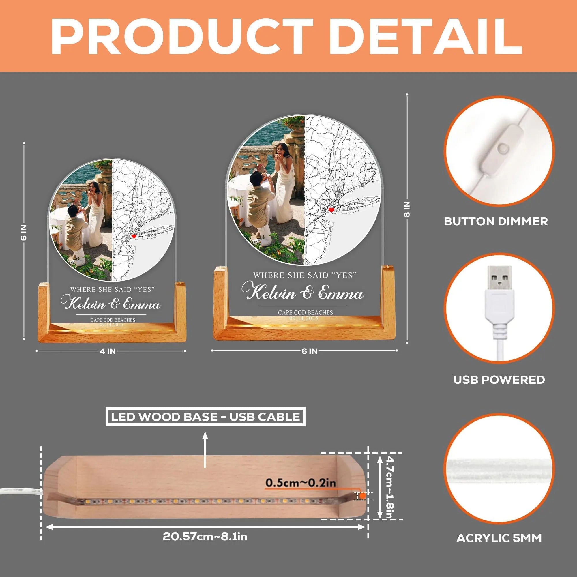 Personalized “Where She Said Yes” LED Acrylic Lamp 💍✨