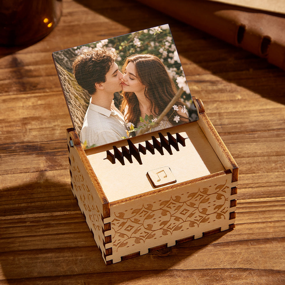 Personalized Digital Music Box for Couples - Engraved Wooden Music Box with Text & Melody of Your Choice π΅β¨