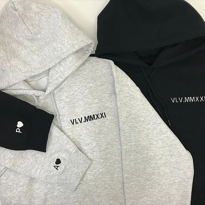 💖Custom Embroidered Roman Numeral Date Couple's Sweatshirt
