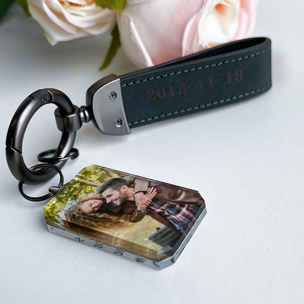 Drive Safe My Love - Personalized Laser Engraved Leather Crystal Photo KeyChain