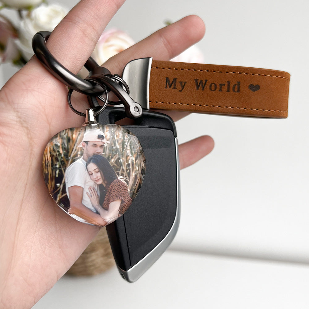 Drive Safe My Love - Personalized Laser Engraved Leather Crystal Photo KeyChain