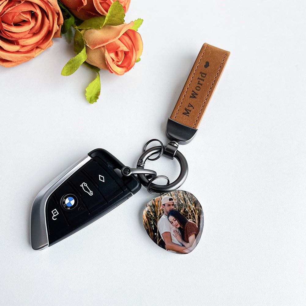 Drive Safe My Love - Personalized Laser Engraved Leather Crystal Photo KeyChain