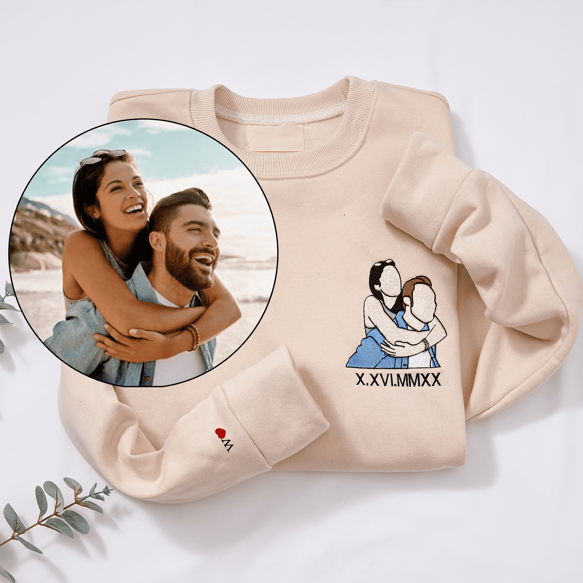 Custom Embroidered Sweatshirt Portrait Music Player Gift For Couple