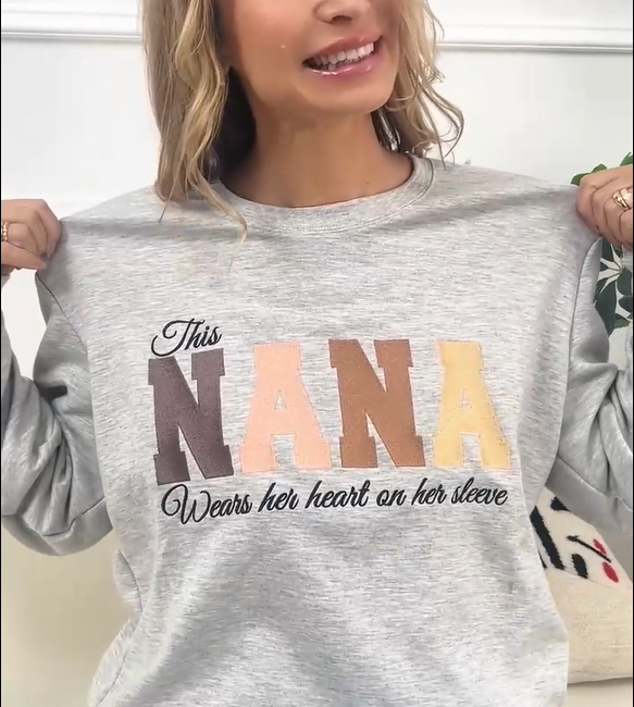 [Embroidery]Custom Embroidered Mum Wears Her Heart On Her Sleeve Sweatshirt | Mother’s Day Gift