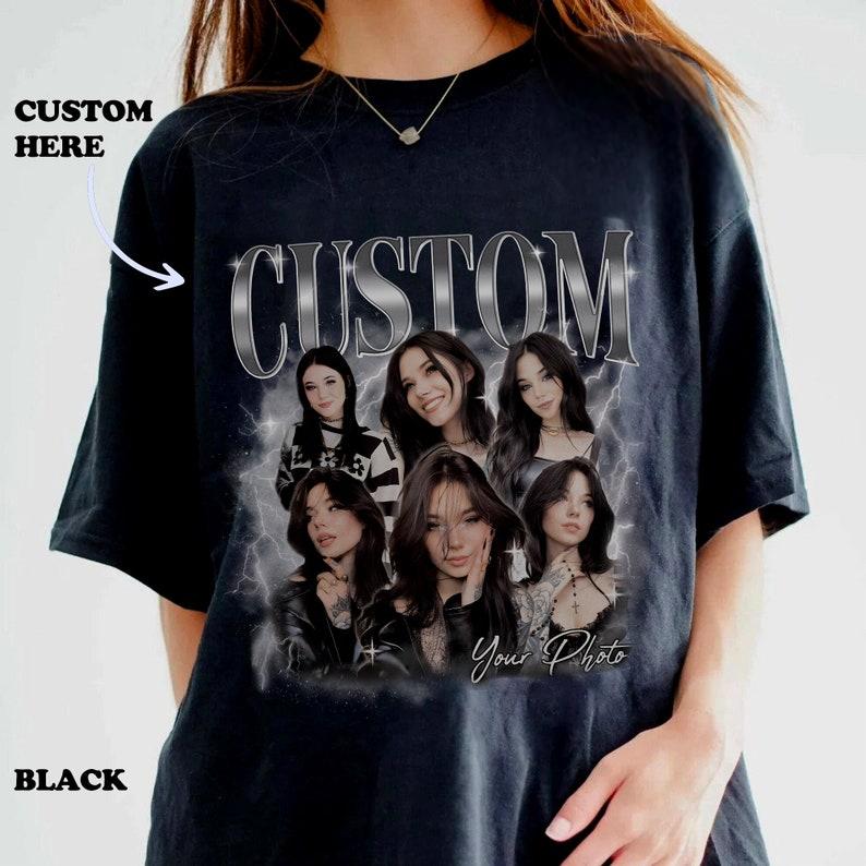 Custom Photo Bootleg Girlfriend 6 Face 90s Retro Vintage T-Shirt, Pictures Tee for Couple