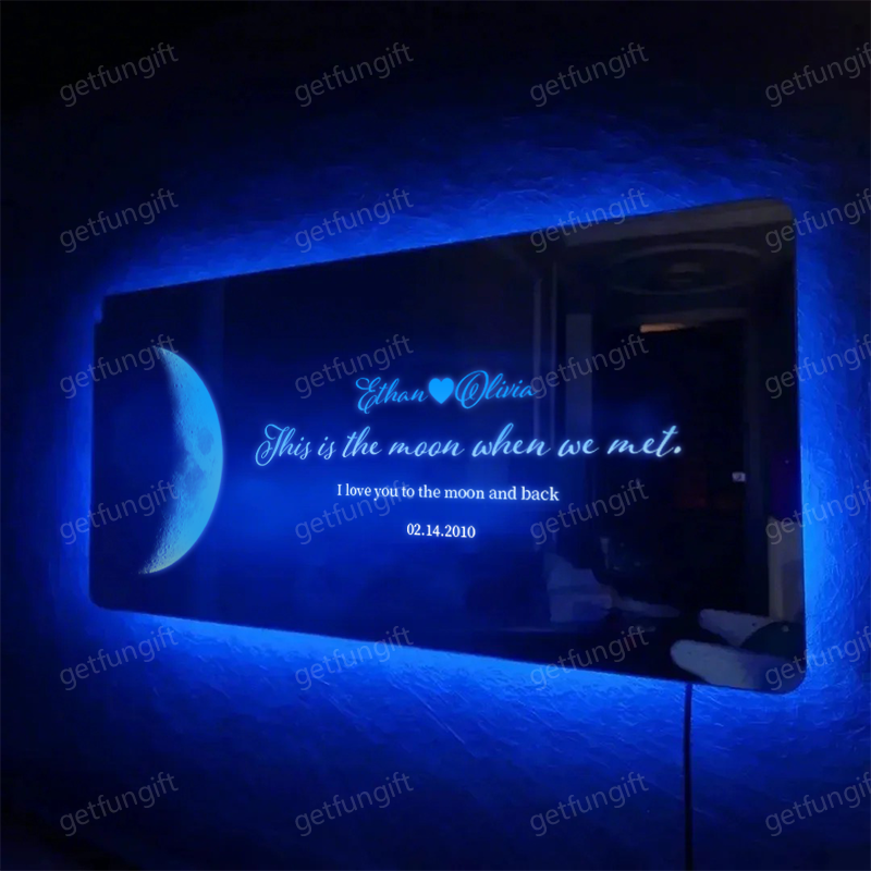 🌕Custom Anniversary Moon Phase Mirror Light - Romantic Valentine's Day Gift