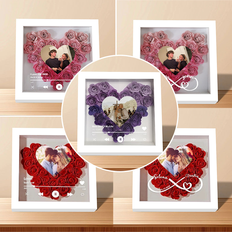 Custom Heart Flower Shadow Box with Photo