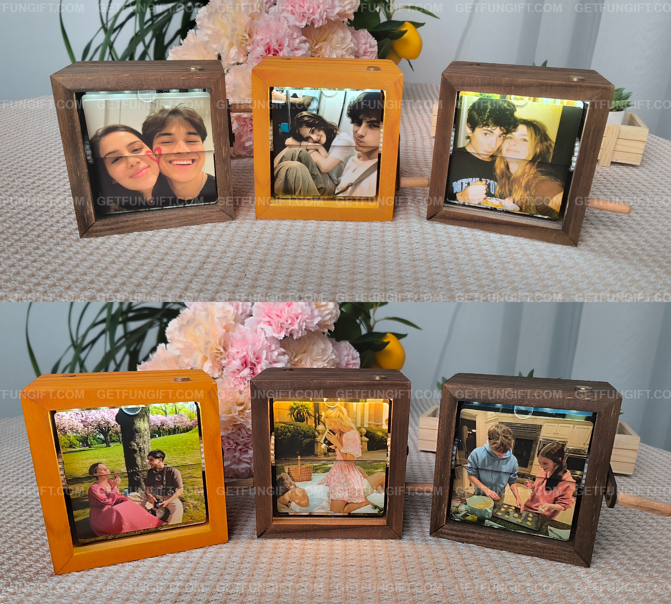 Custom Flip Book Frame Animation Machine Mechanical Hand-cranked Photo Album with Light Black Walnut Couple Photo Cube Frame Creative Gift