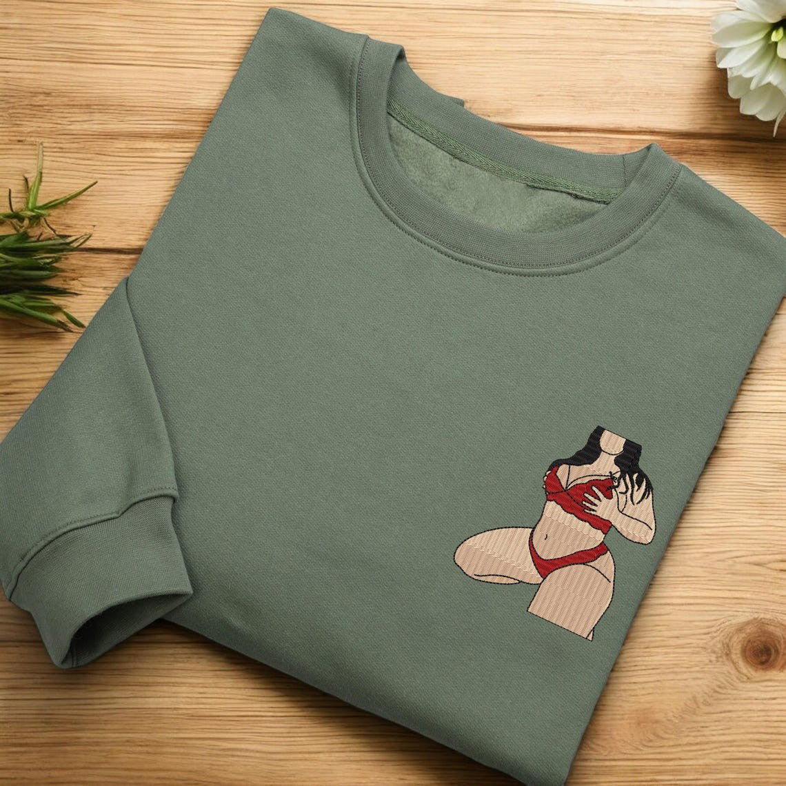 Embroidered Spicy Hoodie Line Art Photo Crewneck Valentine Gift for Him