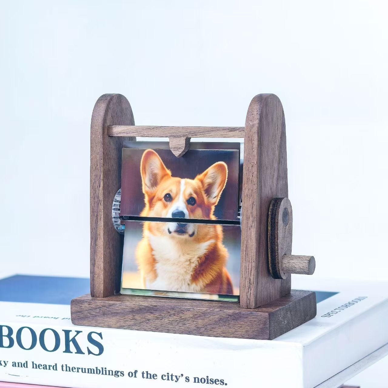 Custom-made Wooden Flip-top Photo Album Box With Crank Handle