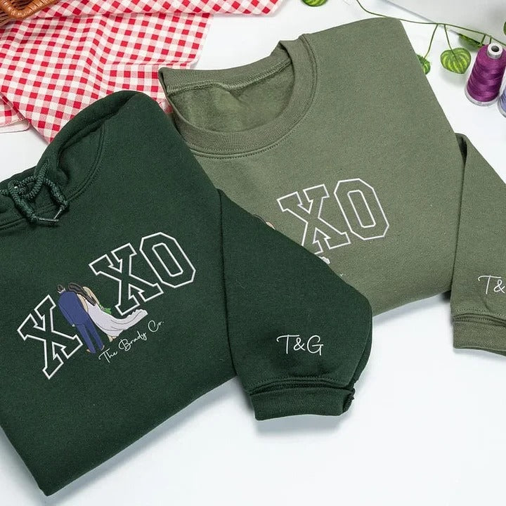 Custom Couple Portrait Embroidered XOXO Sweatshirt