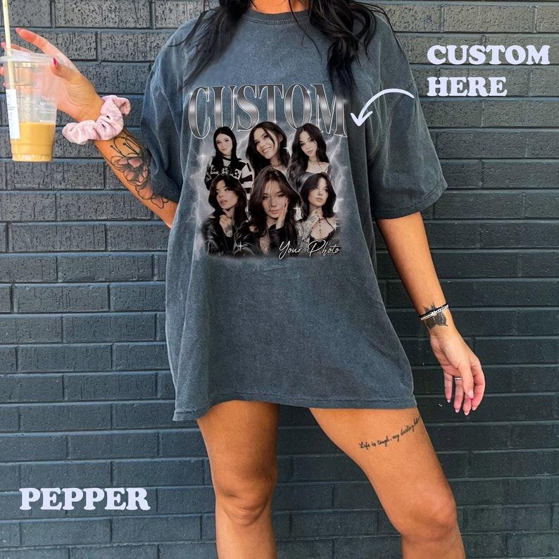 Custom Photo Bootleg Girlfriend 6 Face 90s Retro Vintage T-Shirt, Pictures Tee for Couple