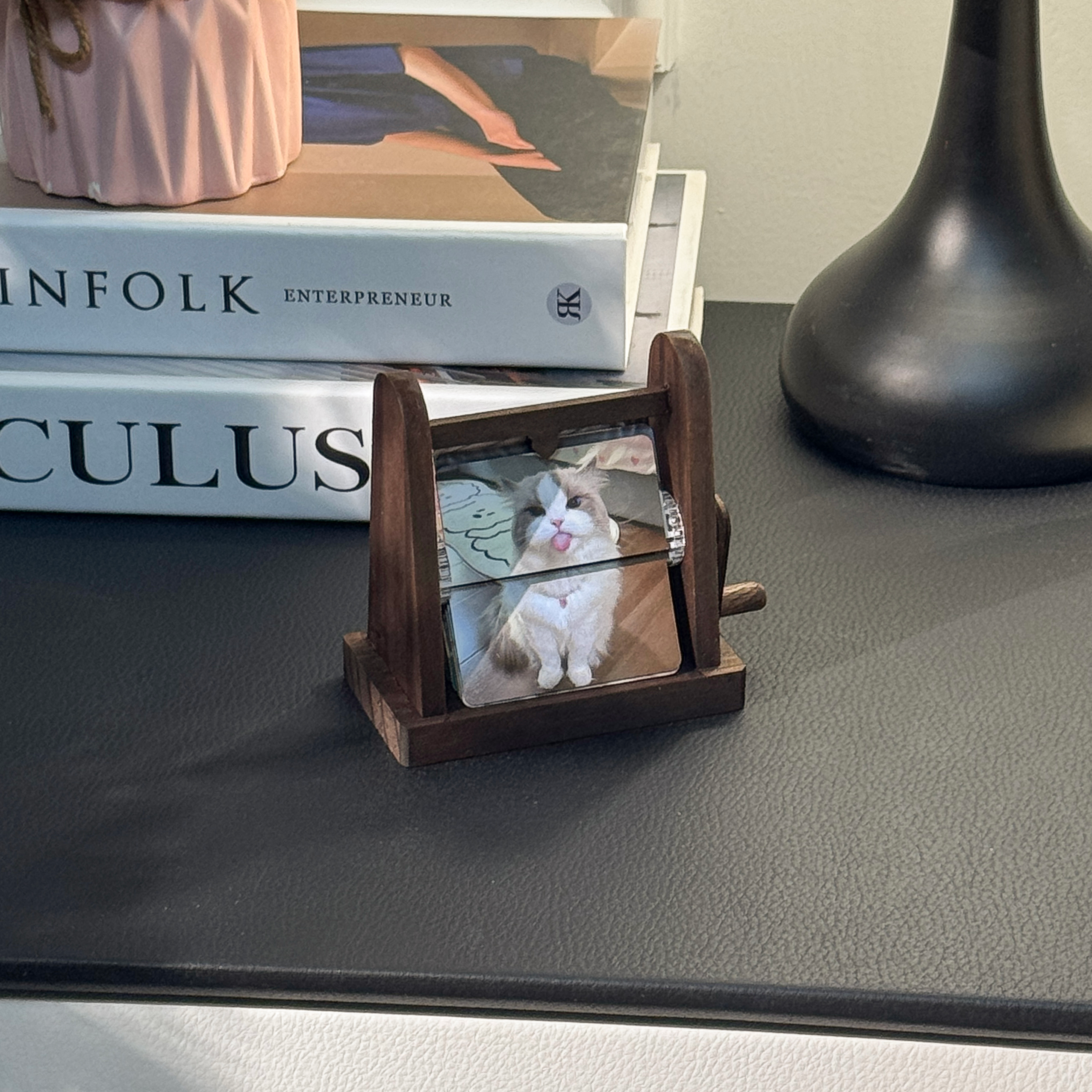 Custom-made Wooden Flip-top Photo Album Box With Crank Handle