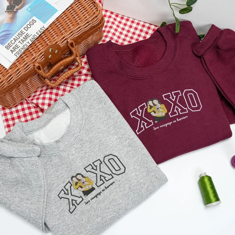 Custom Couple Portrait Embroidered XOXO Sweatshirt