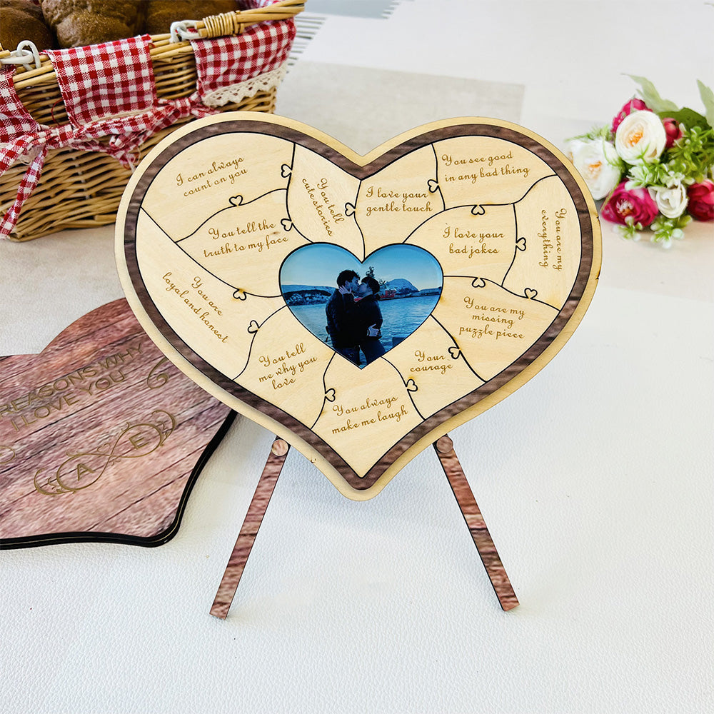 50%OFF⭐️12 Reasons Why I Love You Unique Puzzle Custom Photo Wooden Frame Gift
