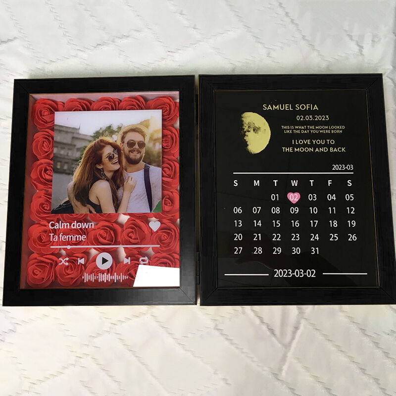 Custom Photo Flower Shadow Box Love Song with Moon Phase Calendar
