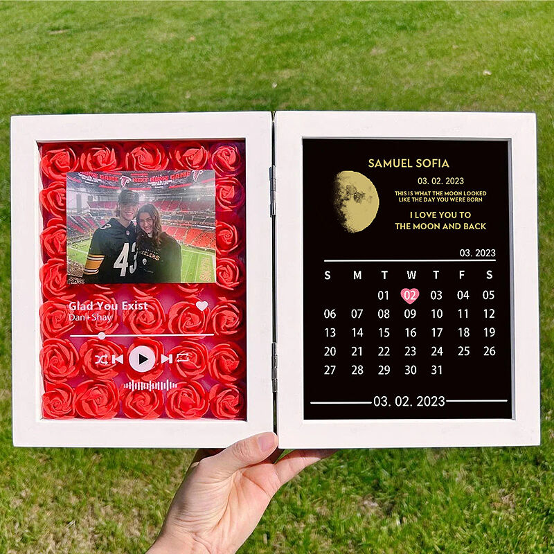 Custom Photo Flower Shadow Box Love Song with Moon Phase Calendar