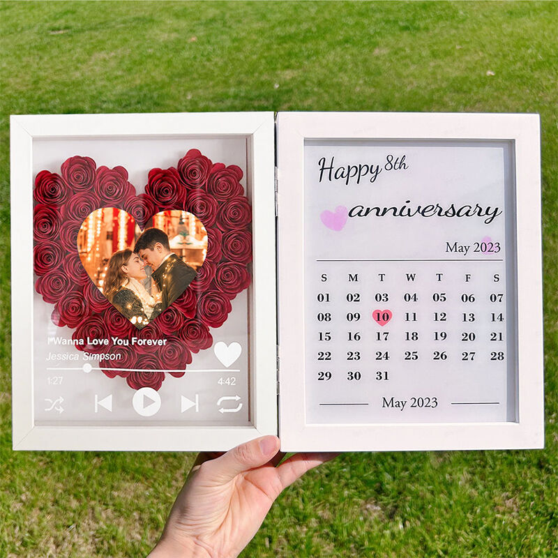 Personalized Flower Shadow Box Custom Heart Photo Love Song with Calendar