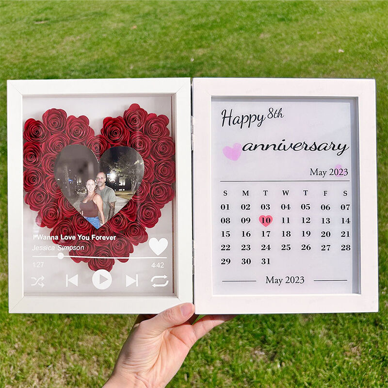 Personalized Flower Shadow Box Custom Heart Photo Love Song with Calendar