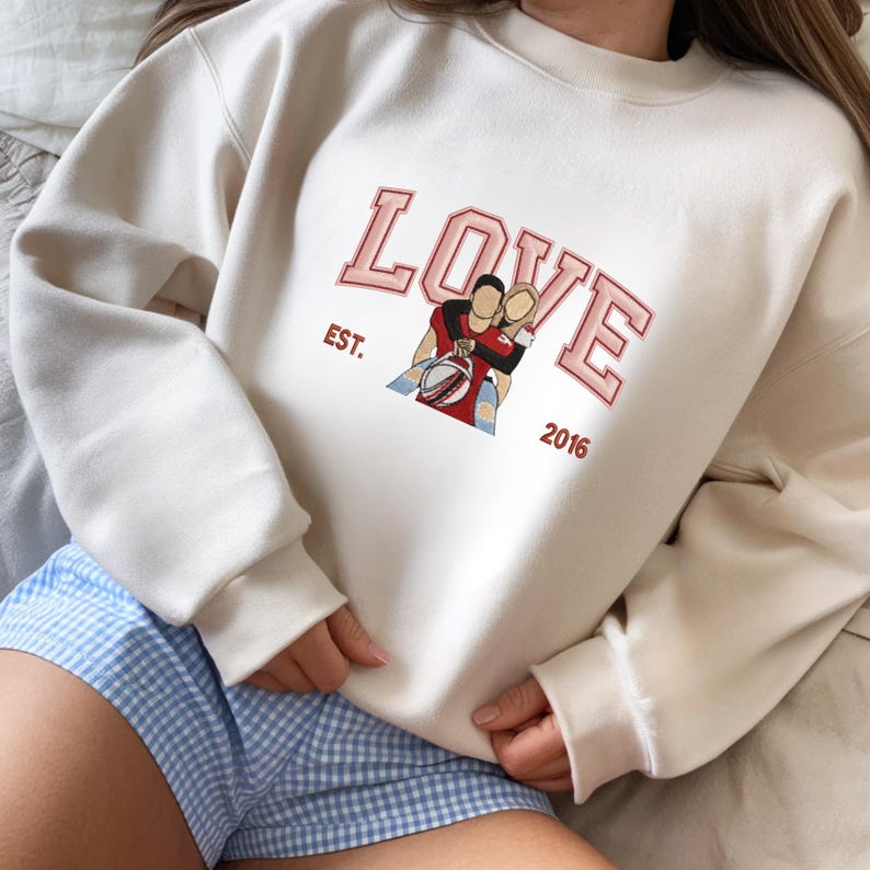 Custom Embroidered Portrait From Photo Sweatshirt, Love Shirt for Couple