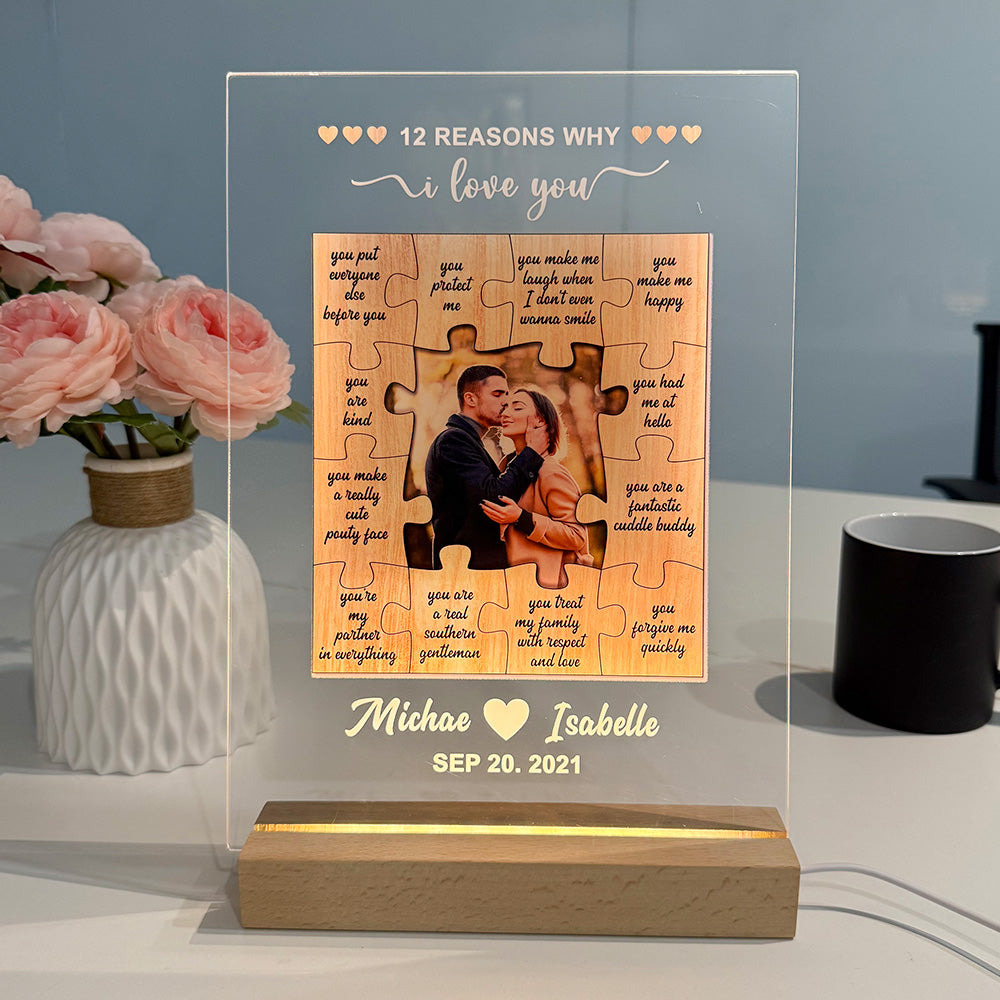 50%OFF⭐️12 Reasons Why I Love You Puzzle Custom Photo LED Acrylic Night Light