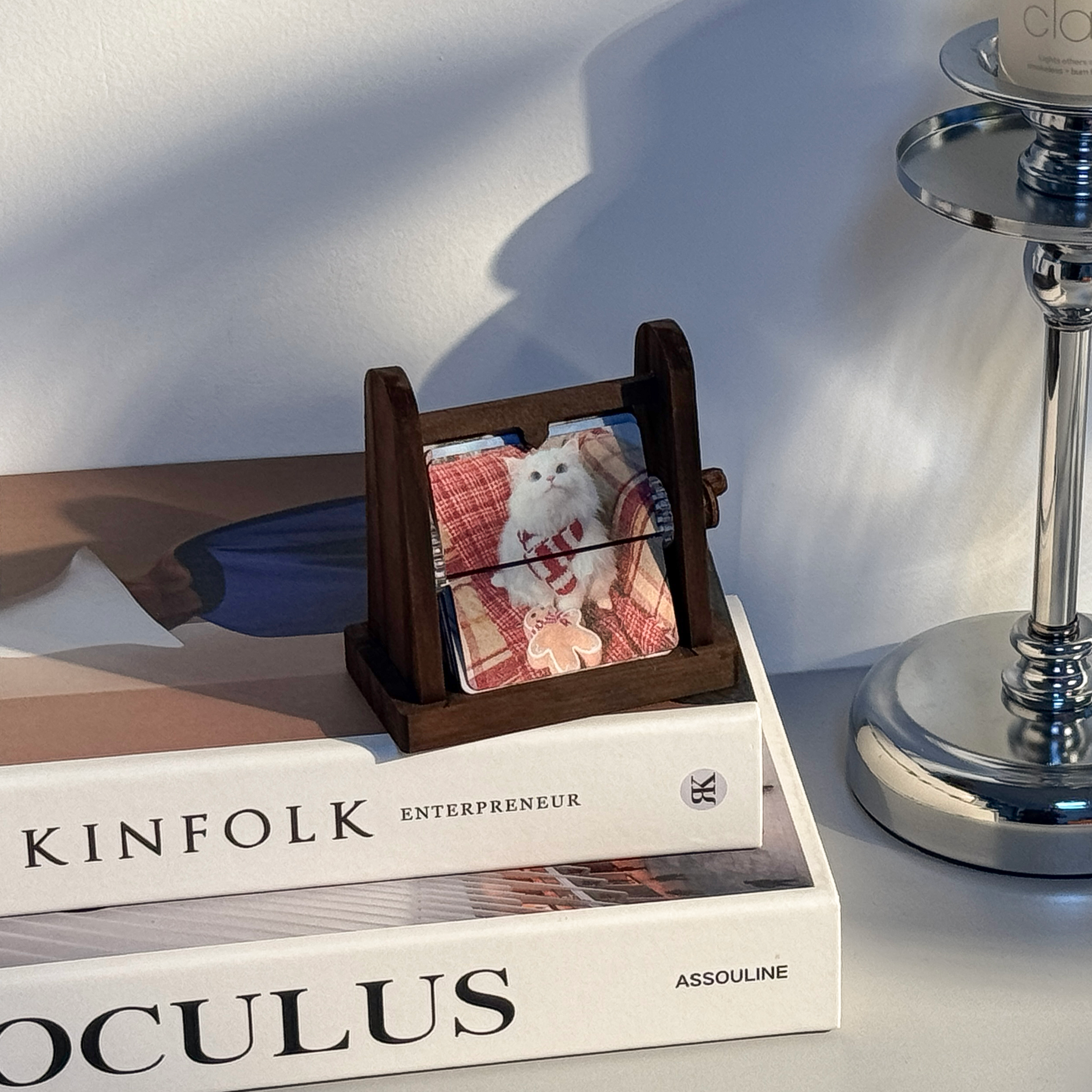 Custom-made Wooden Flip-top Photo Album Box With Crank Handle