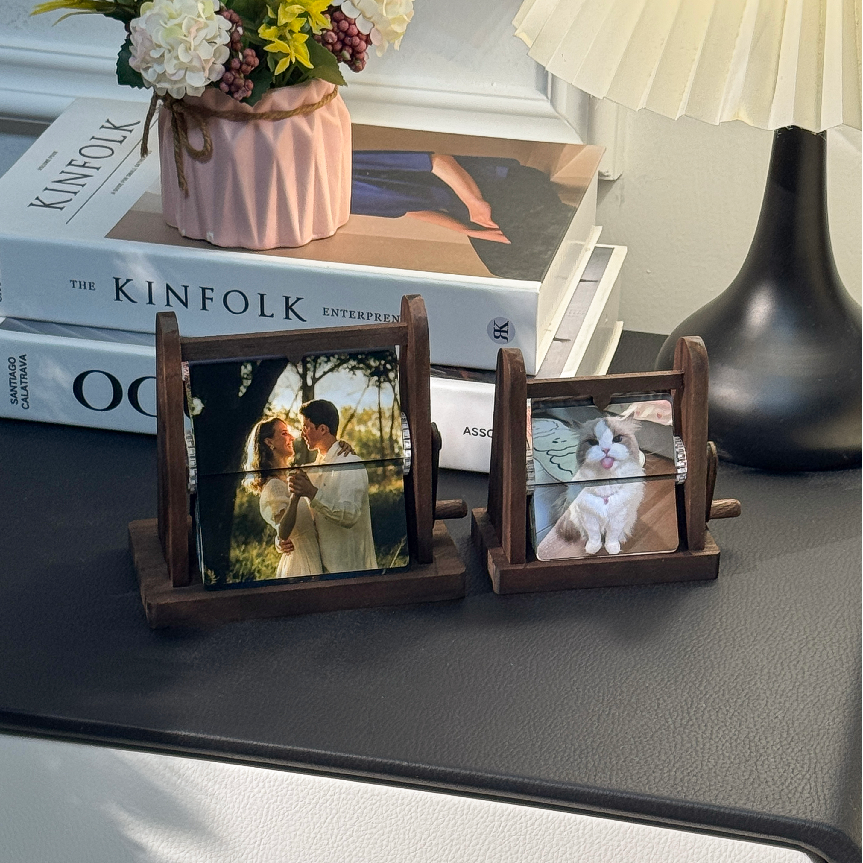 Custom-made Wooden Flip-top Photo Album Box With Crank Handle