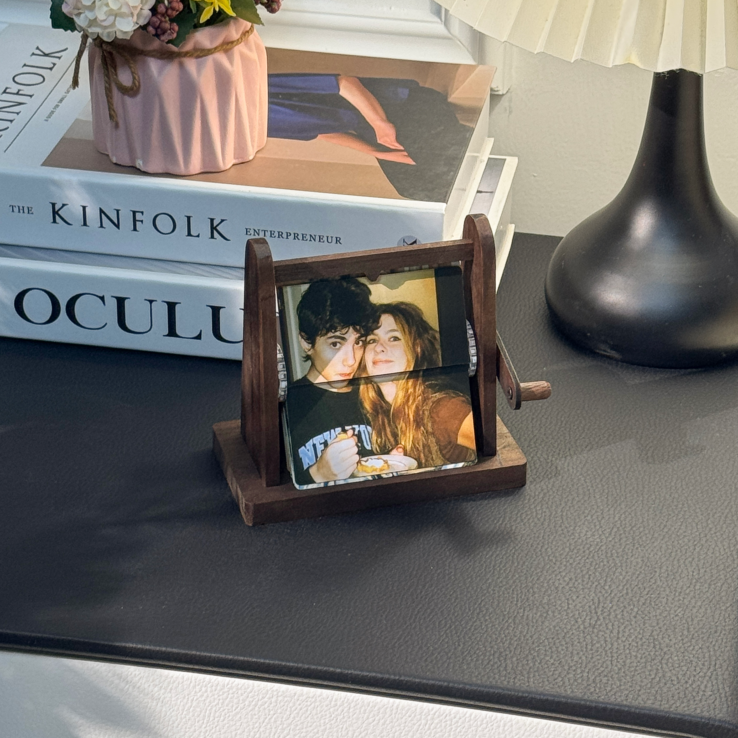 Custom-made Wooden Flip-top Photo Album Box With Crank Handle