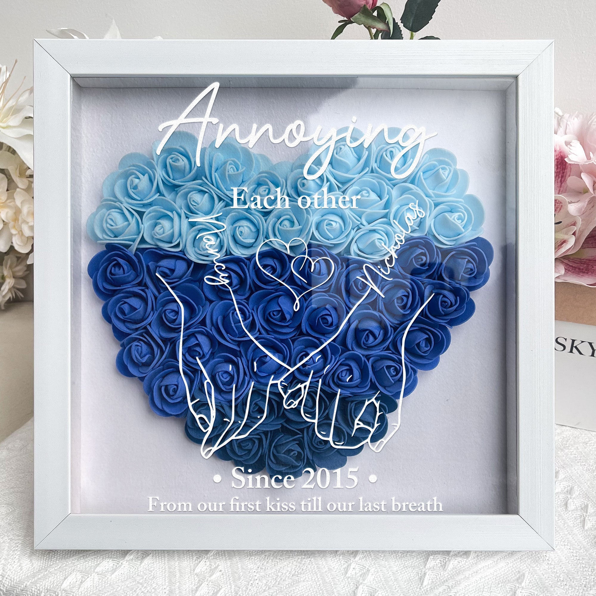 Annoying Each Other Since Couple Hands - Custom Flower Shadow Box