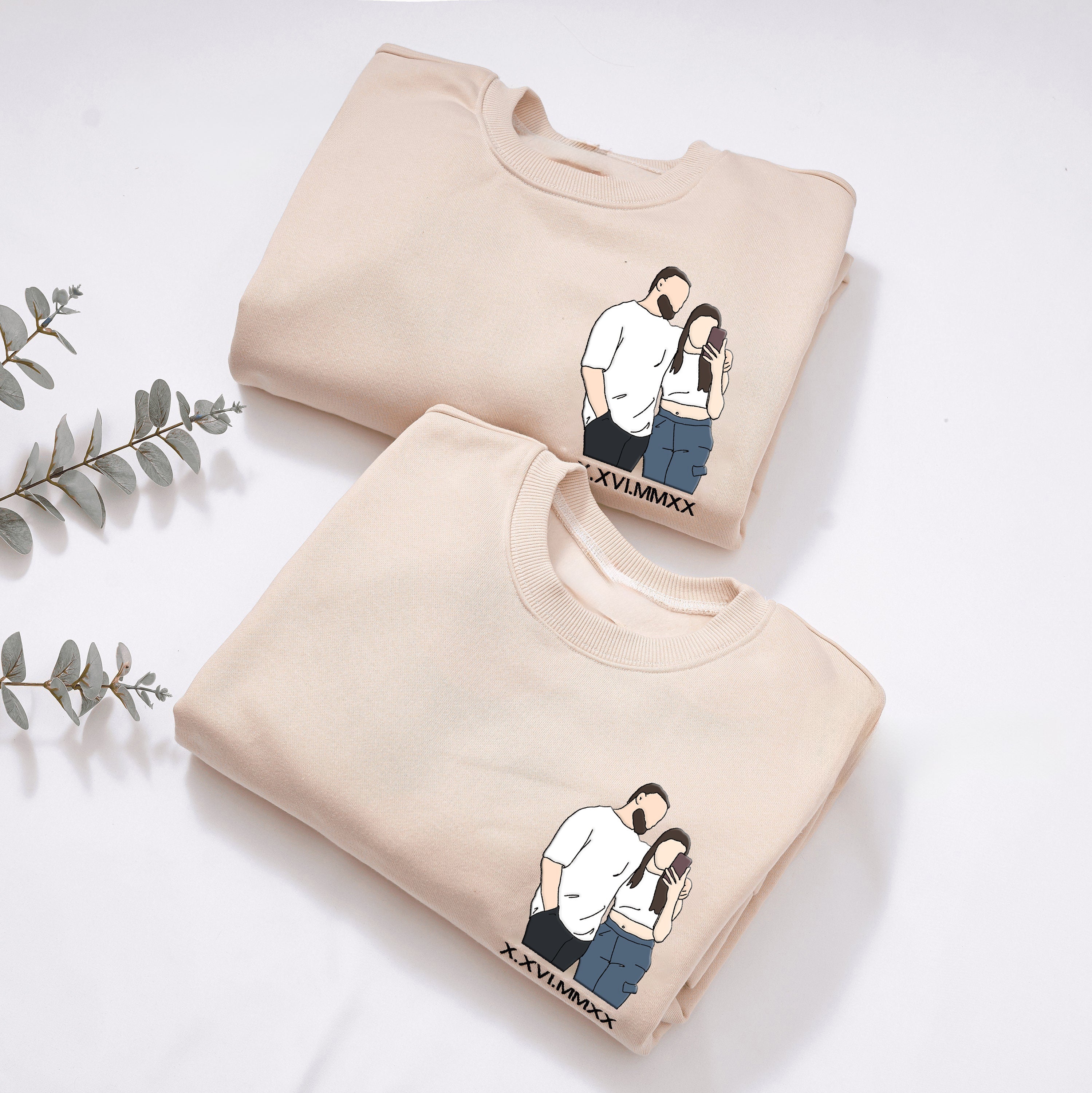 Custom Embroidered Sweatshirt Portrait Music Player Gift For Couple