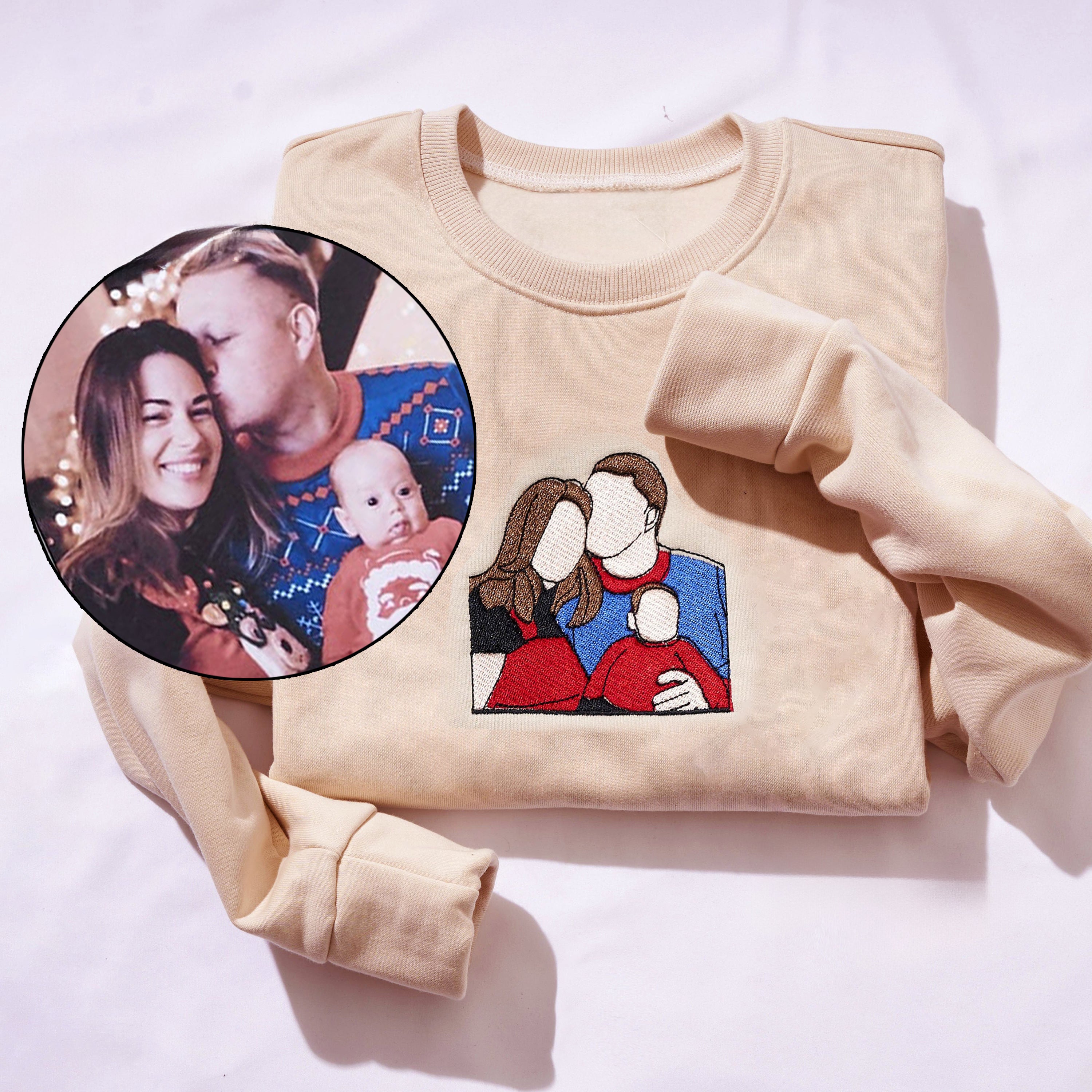 Custom Embroidered Sweatshirt Portrait Music Player Gift For Couple