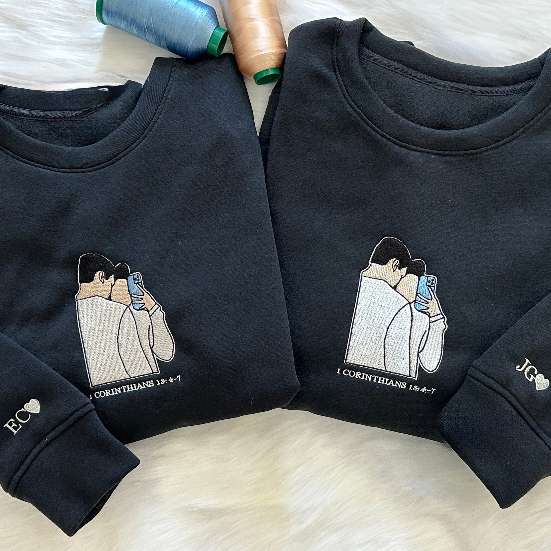 Custom Embroidered Sweatshirt Portrait Music Player Gift For Couple