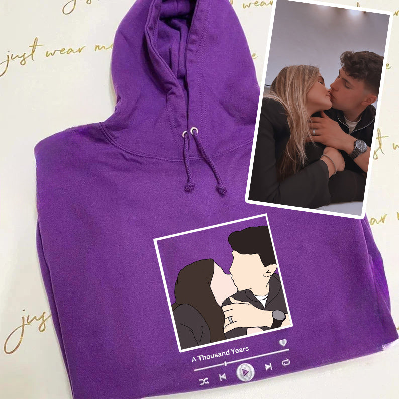 Custom Embroidered Sweatshirt Portrait Music Player Gift For Couple