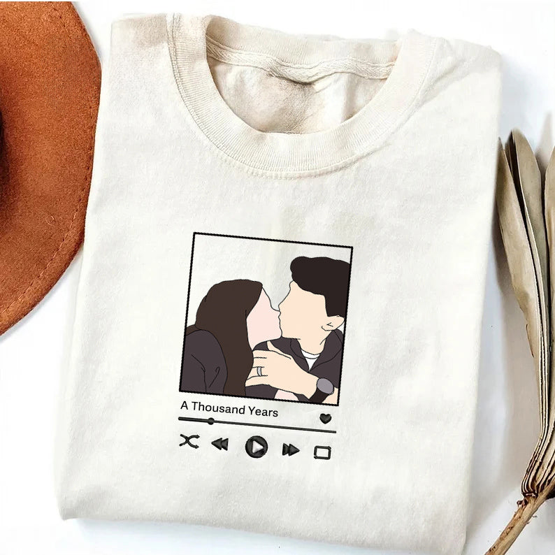 Custom Embroidered Sweatshirt Portrait Music Player Gift For Couple