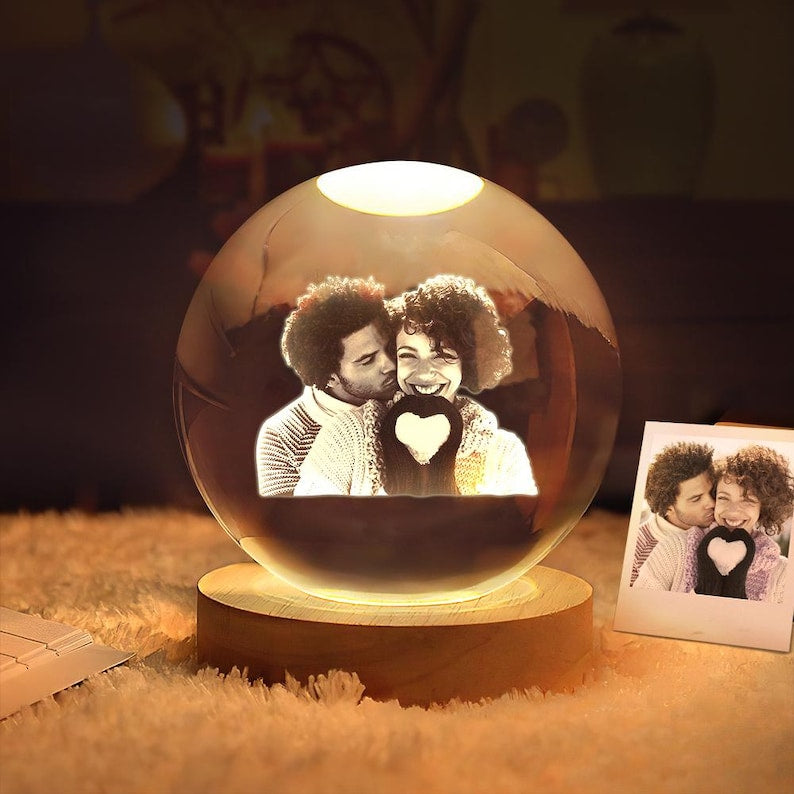 Custom 2D Photo Crystal Ball Night Light Lamp Anniversary Gift