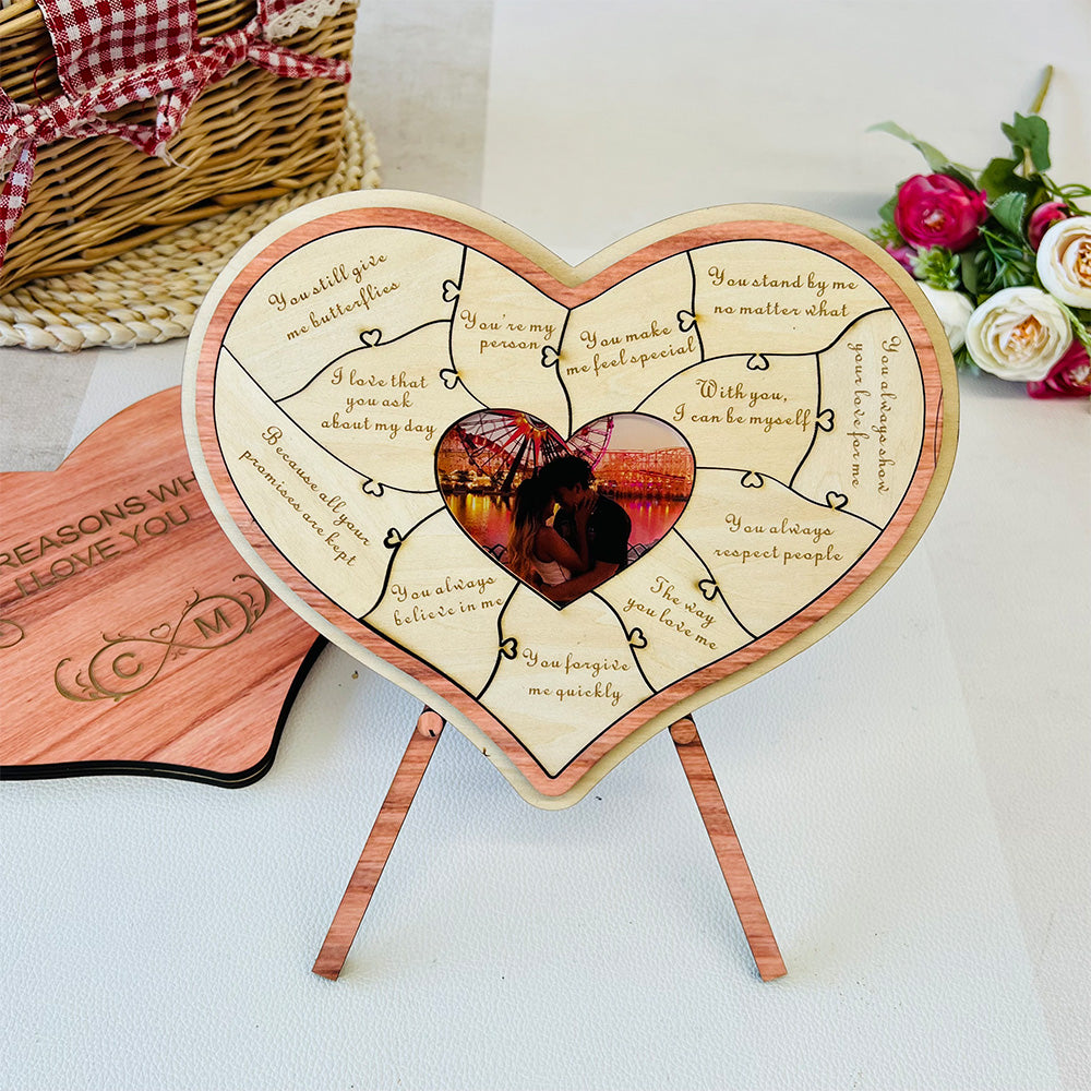 50%OFF⭐️12 Reasons Why I Love You Unique Puzzle Custom Photo Wooden Frame Gift