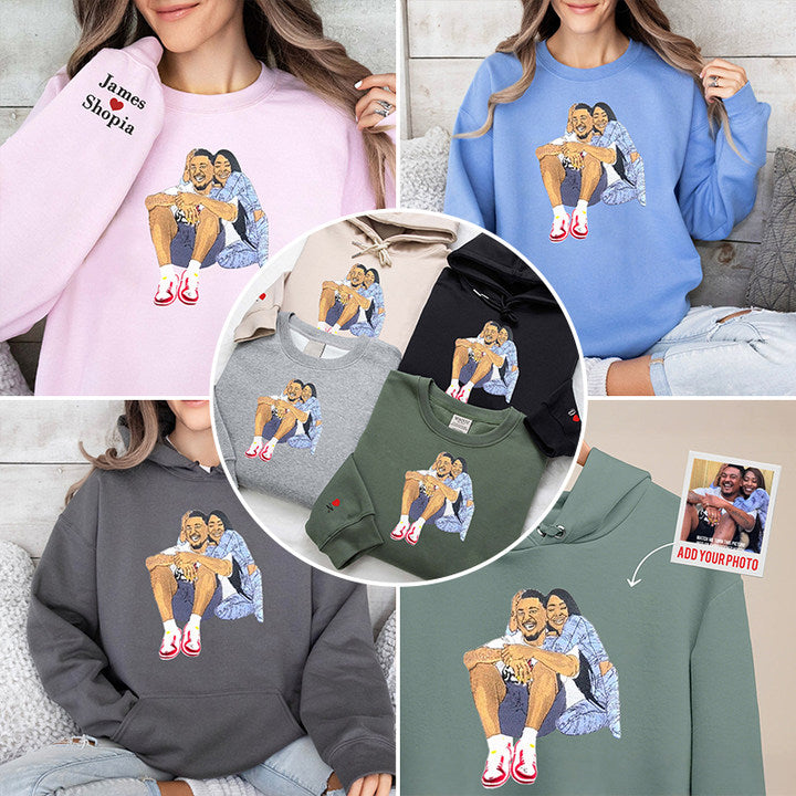 Custom Couple Full Color Embroidered Sweatshirt - 💕 Best Gifts to Lover 💕
