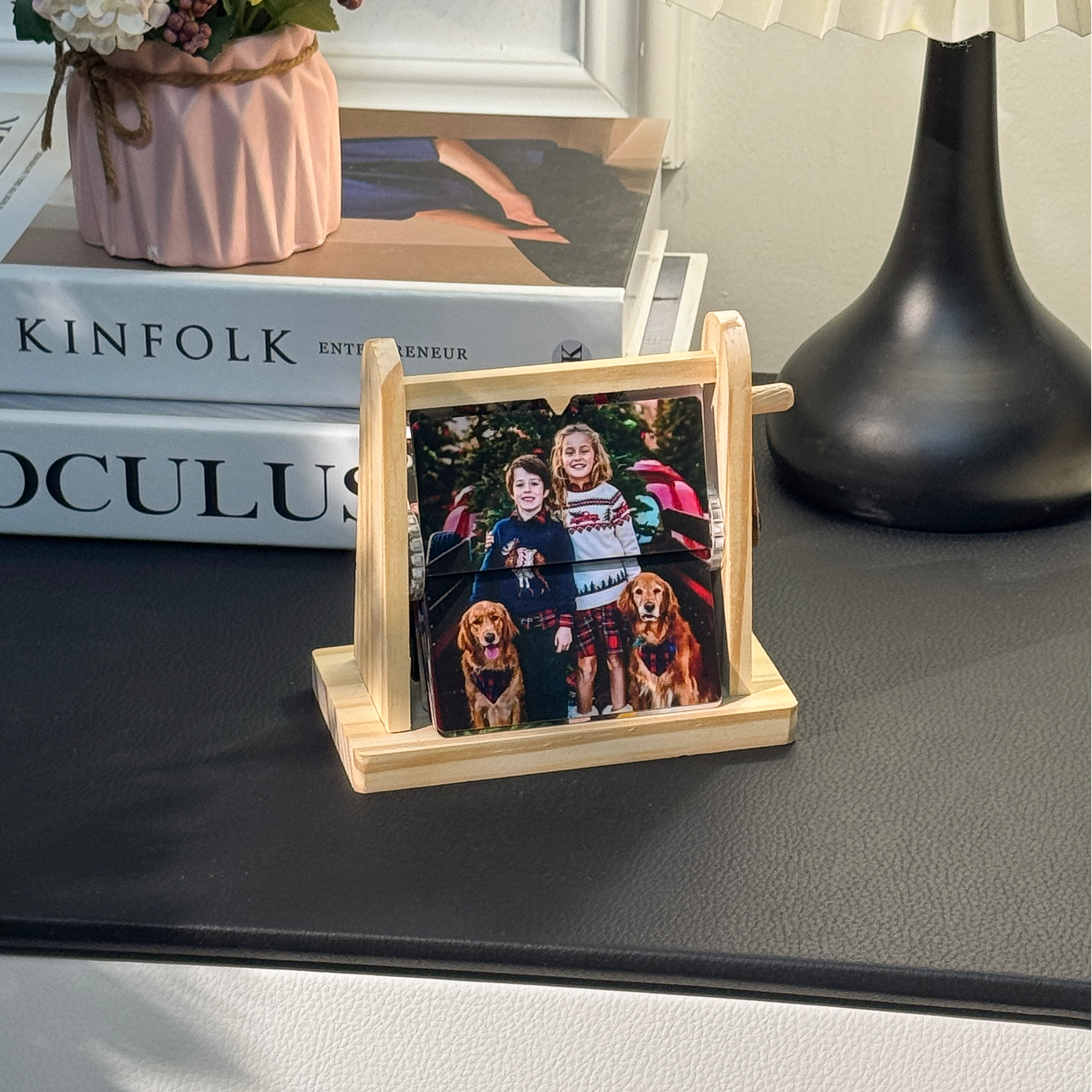 Custom-made Wooden Flip-top Photo Album Box With Crank Handle